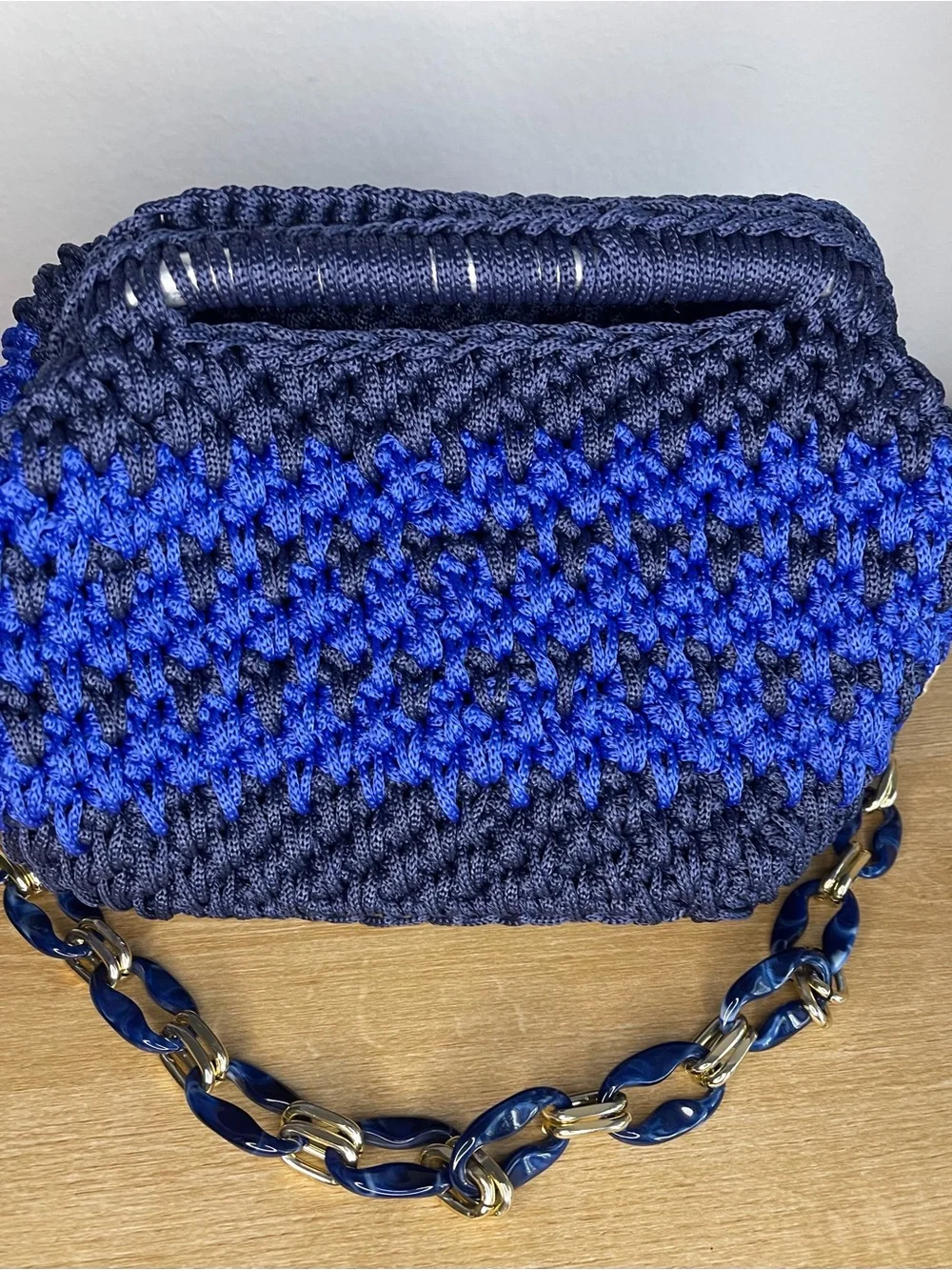 Handwoven Knit Clutch in Navy & Cobalt Blue